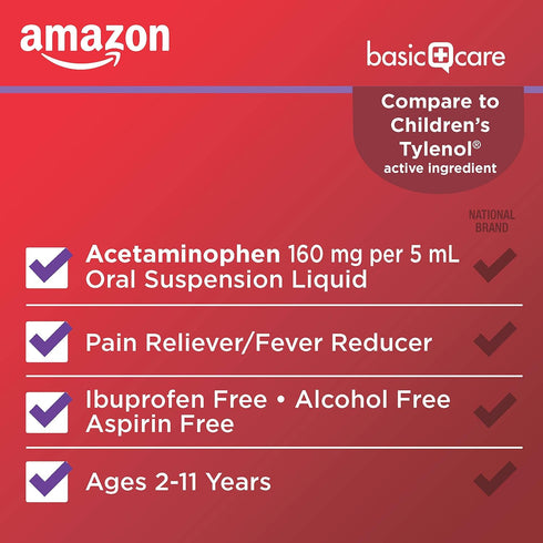Amazon Basic Care Children's Acetaminophen, 160 mg per 5 mL, Grape Flavor, 4 fl oz (Pack of 1)