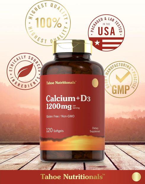 Carlyle Calcium 1200 mg with Vitamin D3, 120 Softgels, Non-GMO, Gluten Free Supplement, Tahoe Nutritionals