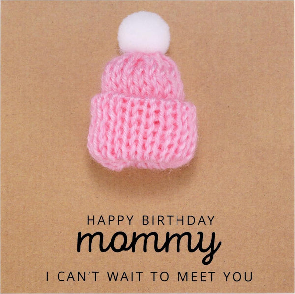 Ukodnus Baby Girl Reveal Mommy to Be Birthday Card with Pink Knitted