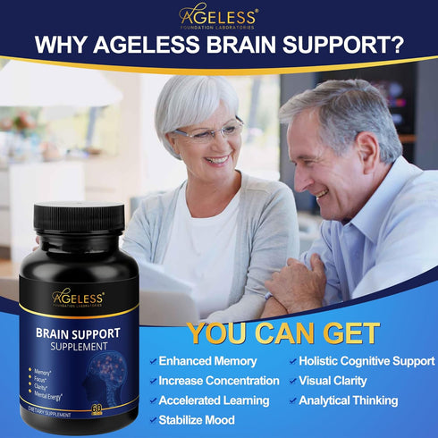 Ageless Brain Support Supplement - 60 Count for Healthy Memory, Focus, Clarity, and Mental Energy