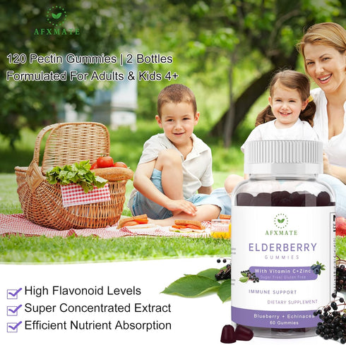 Sambucus Elderberry Gummies - Black Elderberry with Zinc and Vitamin C for Adults, Sugar Free Kids Multivitamin Gummies