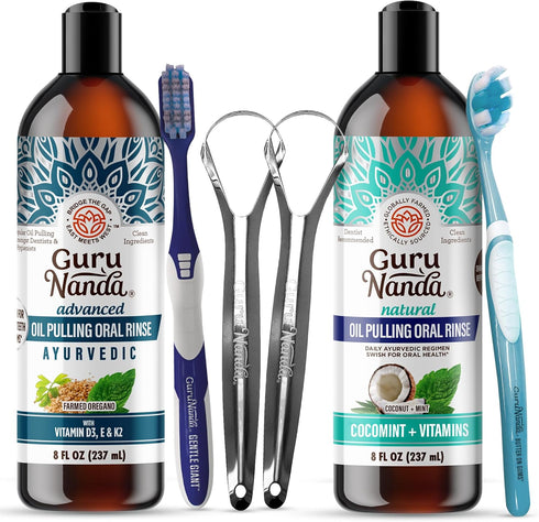 GuruNanda Advanced Oil Pulling & Coconut Oil Pulling Bundle with Toothbrush, Tongue