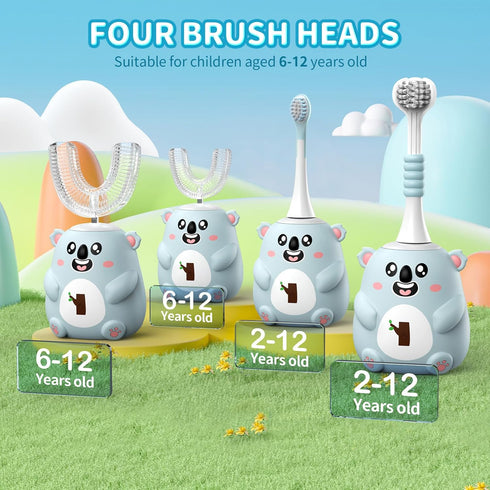 QDCYP Toothbrush,6 Modes,4 Heads,IPX7 360 (6-12 Kids U Shaped Electric Cleaning Brush Waterproof,Automatic Sonic