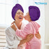 KEEPOZ Hair Towel Wrap - Quick Dry 100% Cotton Super Absorbent Turban Head Wrap for Women (Purple Check, 2 Pcs)