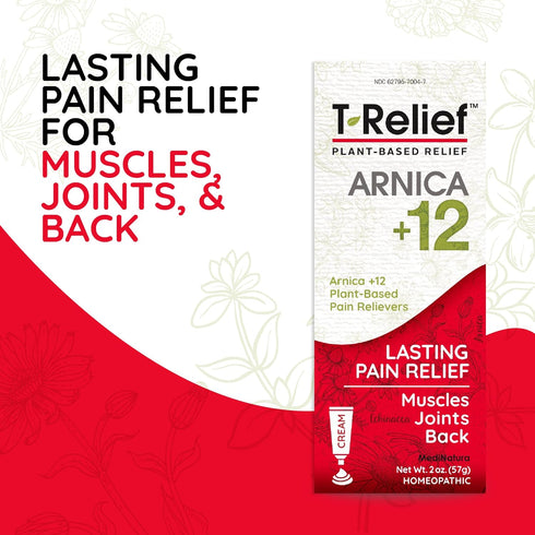 T-Relief Arnica +12 Cream, 2 oz Fast-Acting Relief for Back Pain, Joint Soreness, Muscle Aches for Women & Men