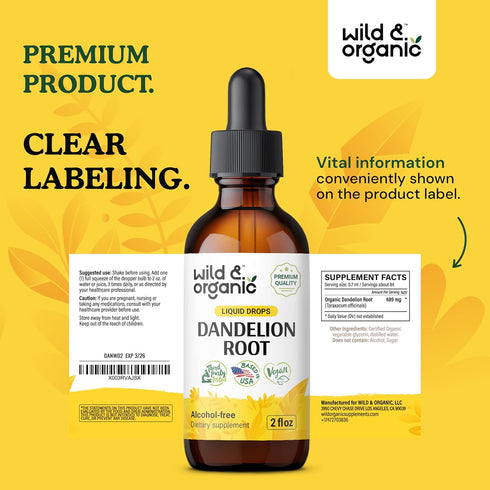 Dandelion Root Tincture - 2oz Liquid Drops for Liver Detox Cleanse & Support - Dandelion Root Extract Supplement