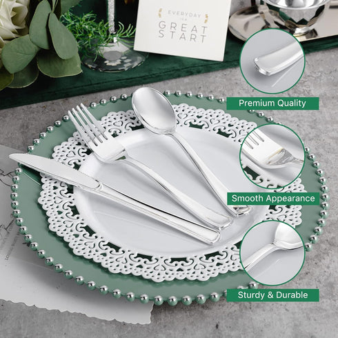 N9R 120PCS Silver Plastic Silverware Set, Disposable Cutlery - 60 Forks, 30 Spoons, 30 Knives
