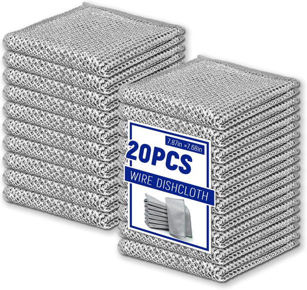 Holyenten 20PCS Non-Scratch Steel Scrubber Pads, Dual-Sided Wire Dishcloths for Wet/Dry Cleaning, Metal