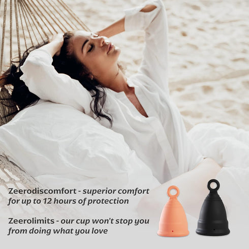 Zeerocup 2 Pack Reusable Menstrual Cup - Small & Large Soft Medical-Grade Silicone Period Cups with Pull-Tab for Easy