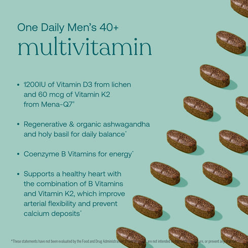 True Grace Men's 40+ One Daily Multivitamin with Fermented Minerals, Organic Adaptogens & Mushrooms for Immune, Bone &