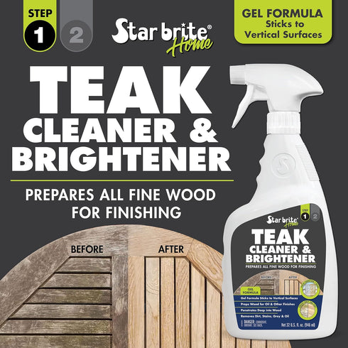 STAR BRITE Teak Cleaner & Brightener Gel Spray, 32 OZ, Vertical Surface Stick Formula