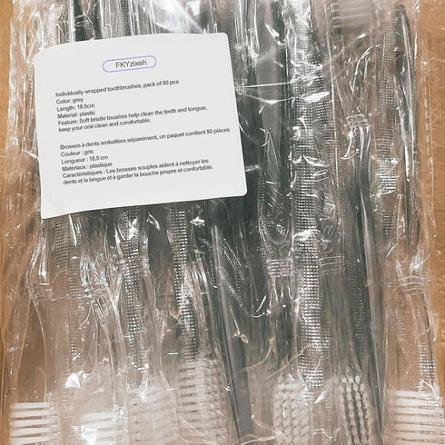 Packaged, (50 Pack) FKYzixeh Grey Handle Toothbrush Bulk, Disposable Toothbrushes Individually Toothbrush for Travel
