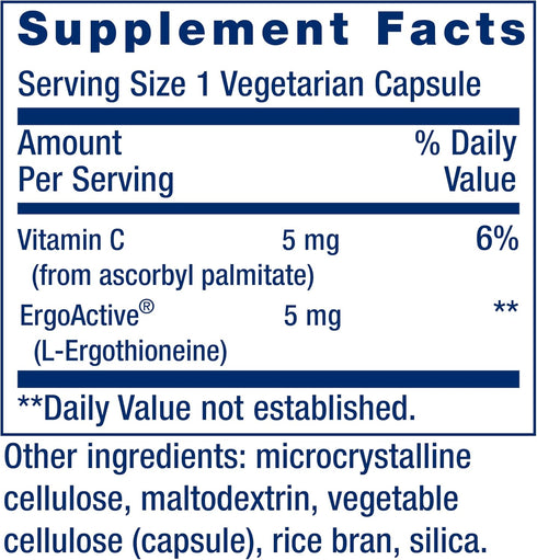 Life Extension Essential Youth L-Ergothioneine 30 Vegetarian Capsules for Longevity & Healthy Aging, Gluten-Free,