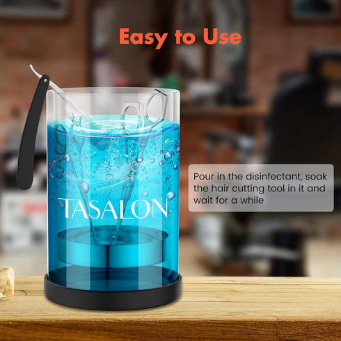 TASALON Barber Jar (25 oz) - Stainless Cap and Durable Glass, Disinfectant Jar with Removable Basket for Salon or Nail