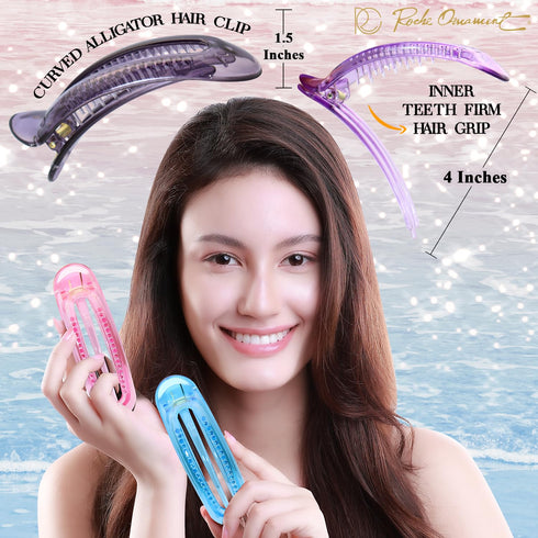 RC ROCHE ORNAMENT 6 Pcs Women's French Barrette Classic Duckbill Alligator Hair Decor Clips Medium Transparent