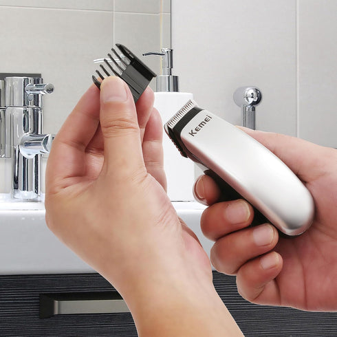 KEMEI Mini Hair Trimmer, Portable Cordless Clipper for Men & Women, Precision Haircut Tool, Silver, Travel-Friendly