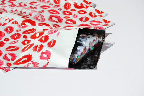 Lips Poly Mailers Red Kiss for Makeup Lip Gloss Lipstick Self Sealing Envelope, Pack of 25, 10 x 6.75 inches