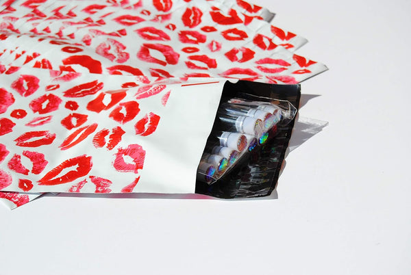 Lips Poly Mailers Red Kiss for Makeup Lip Gloss Lipstick Self Sealing Envelope, Pack of 25, 10 x 6.75 inches