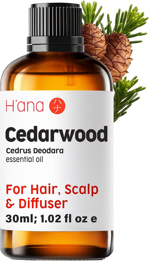 H’ana Cedarwood Essential Oil - 100% Pure Natural Cedarwood Oil for Hair, Diffuser, Aromatherapy (1 Fl Oz)