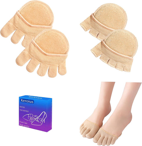 2 Pairs Toe Socks, Five Finger Liner Socks for Women and Men, Non-Slip Hidden Ball of Foot Covers