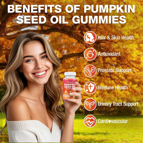 Yikecao Gummies, 60 Count Pumpkin Seed Oil Pumpkin Seed Oil Supplement with Saw Palmetto for Hair Growth, Youthful Skin