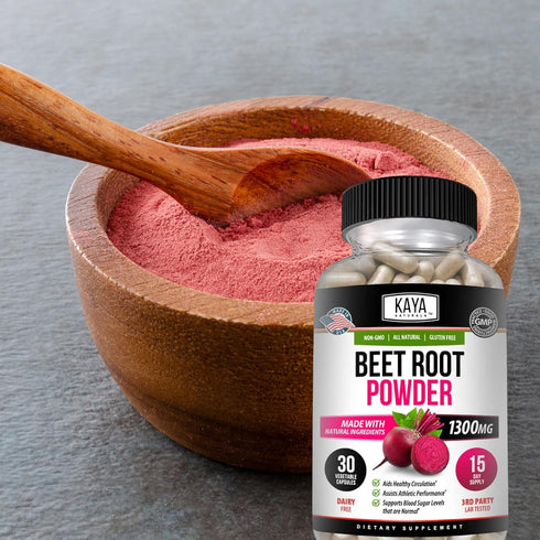 Kaya Naturals Premium Organic Beet Root Powder - 30 Count for Healthy Circulation and Nitric Oxide Flow