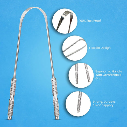 HOKIN Tongue Scraper for Adults, 2Pcs Oral Care Pack, Stainless Steel Cleaners, Reduce Bad Breath