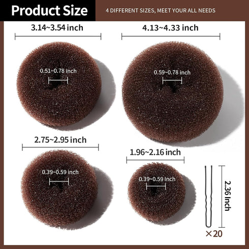 Teenitor Hair Bun Maker for Kids Girls, 4pcs Brown Ballet Buns in 4 Sizes