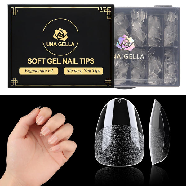 UNA GELLA Extra Short Almond Nail Tips - 504 Pcs Pre-Filed Soft Gel x Nail Tips for Home DIY Salon