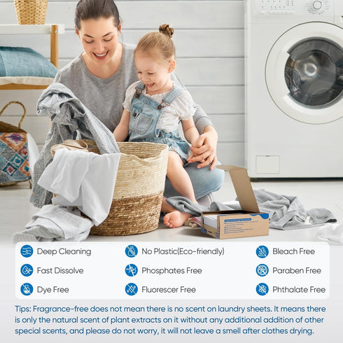 Fragrance Free Laundry Detergent Sheets, Eco-friendly, 300 Loads, Plastic-Free Washer Sheets, Unscented Liquidless