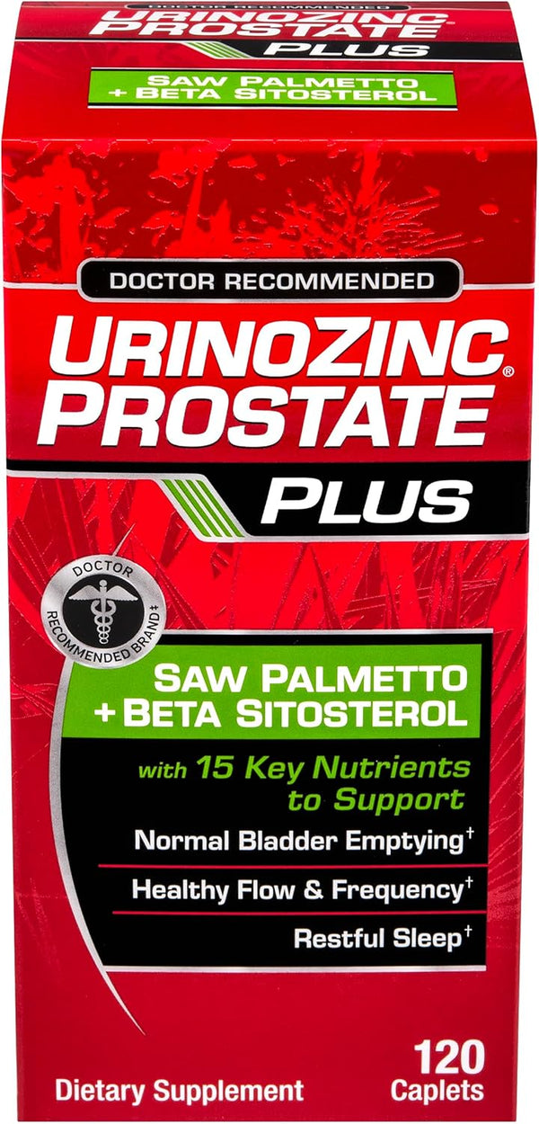 Urinozinc Prostate Plus Supplement for Men, Saw Palmetto & Beta Sitosterol, 120 Count, 2 Month Supply