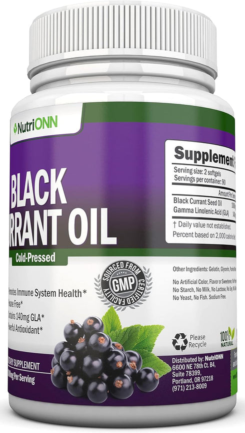 Black Currant Oil - 1000 Mg, 180 Softgels - Cold-Pressed Pure Black Currant Seed Oil, 140mg GLA Per Serving