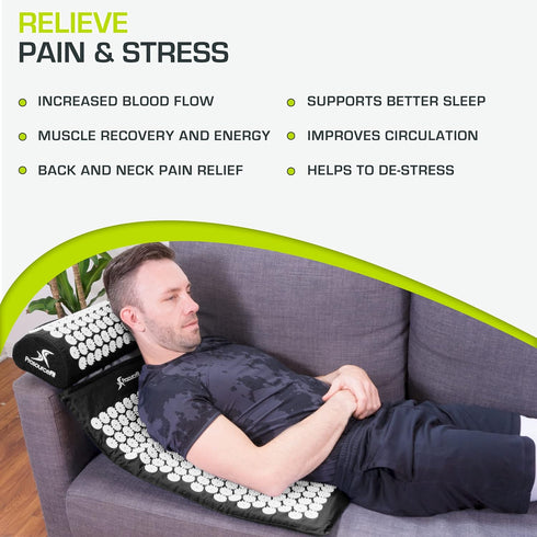Set ProsourceFit Acupressure Mat and Pillow for Back/Neck Pain Relief and Muscle Relaxation