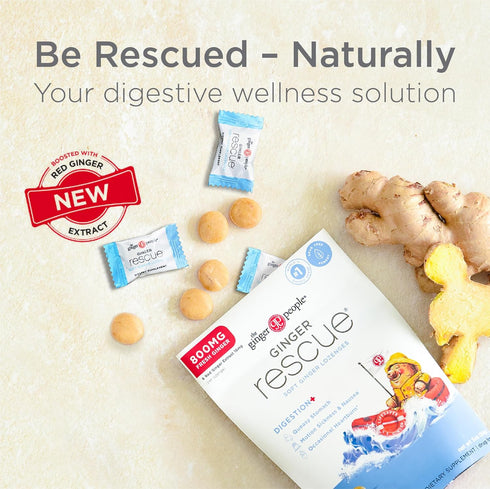 Lozenges 800mg Upset 30 Count (Pack 1) The Ginger People Ginger Rescue Digestive Wellness (Soft) | Extra Strength - |