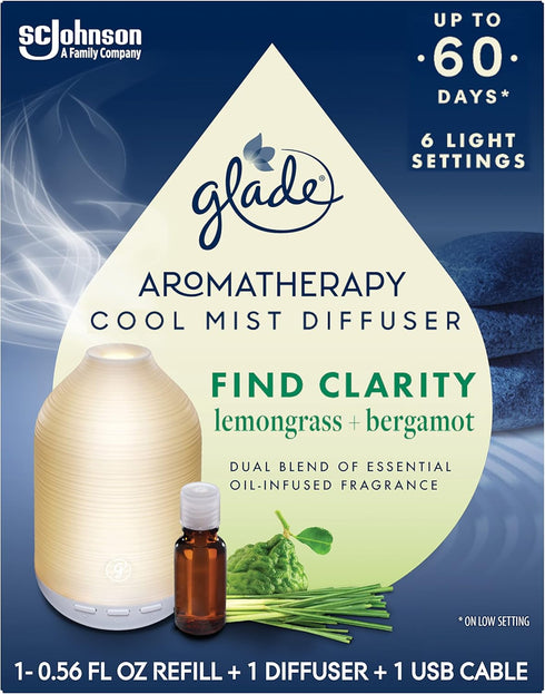 Glade Aromatherapy Diffuser & Essential Oil, 0.56 Fl Oz, Air Freshener for Home, Find Clarity Scent