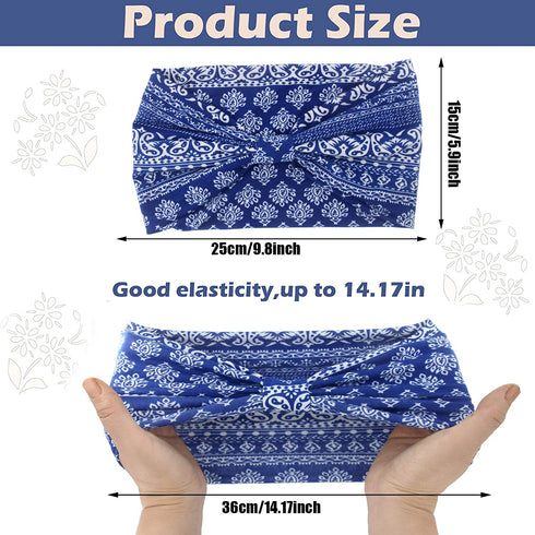Yeshan Wide Bandana Headbands for Women - Boho Bandeau Knot Hair Scarf Bands, Stretch Floral Printed Non-Slip Head Wraps