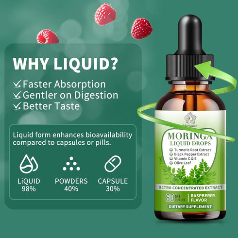 Herbance Immune 6X (2 Oz) Moringa Liquid Drops, Pure Moringa Supplements w. Turmeric, Olive Leaf, Black Pepper, Vitamin