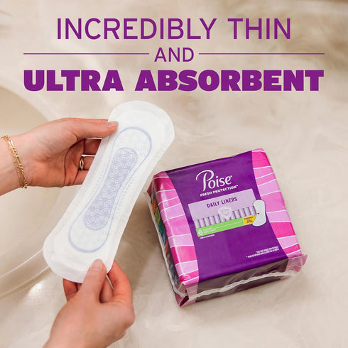 Poise Daily Liners, Incontinence Panty Liners, Regular Length, 48 Count, Very Light Absorbency