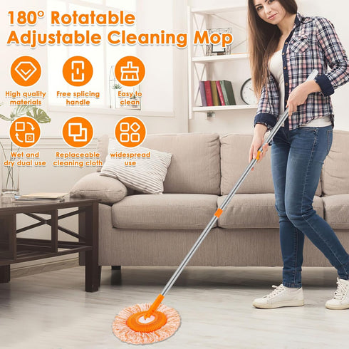 Wall Cleaner Mop with 90" Long Handle, Baseboard Cleaner Tool Duster, Round Dust Mop with 5 Replacement Pads