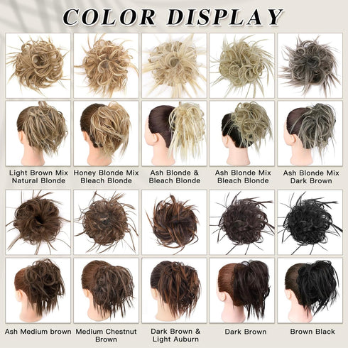 HMD Tousled Updo Messy Bun Hairpiece - Synthetic Ponytail Hair Extension with Elastic Rubber Band