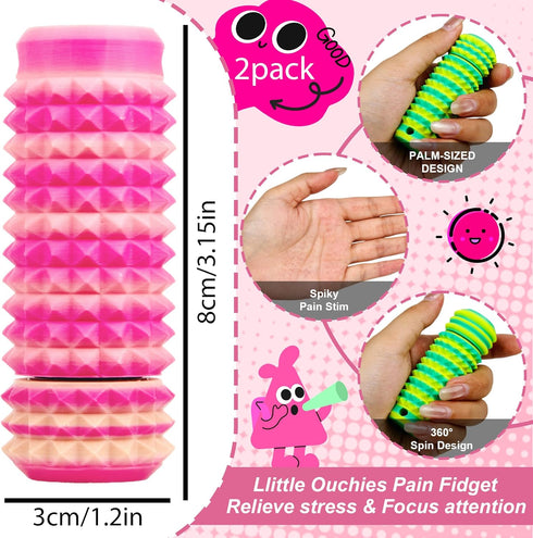 XiawaLangzhuo 2 3D Pcs Little Ouchies Pain Fidget, Rotate Pain Stim Fidget Toys for Adults to Stress Relief, Printed