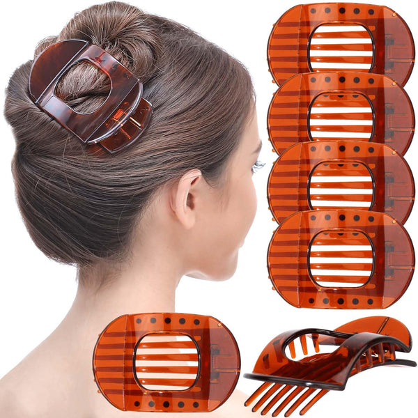 RC ROCHE ORNAMENT 6 Pcs Flat Hair Clips, Strong Hold Grip Barrettes for Thick Hair, Medium Brown