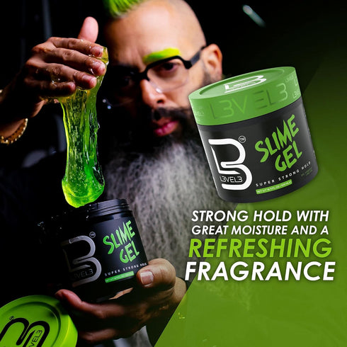 L3 Level 3 Slime Gel - Strong Control Hair Styling Gel for Flake-Free, Long-Lasting Hold, Adds Volume and Texture