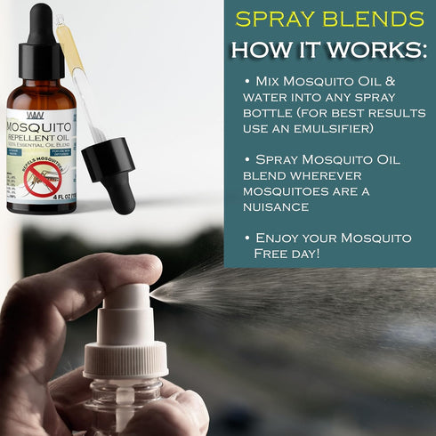 W4W Mosquito Oil - 100% Essential Oil Blend - 4 Oz - For Mosquitoes, Gnats & Other Flying Insects - Use with Diffusers,