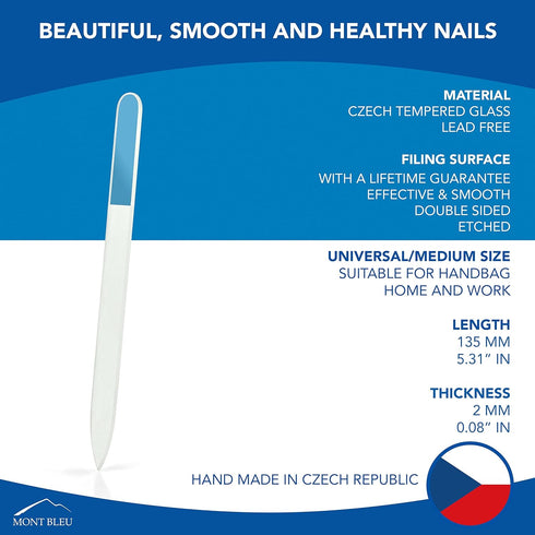 Mont Bleu Premium Glass Nail File - Genuine Czech Tempered Glass - Handmade Crystal Nail File for Natural Nails