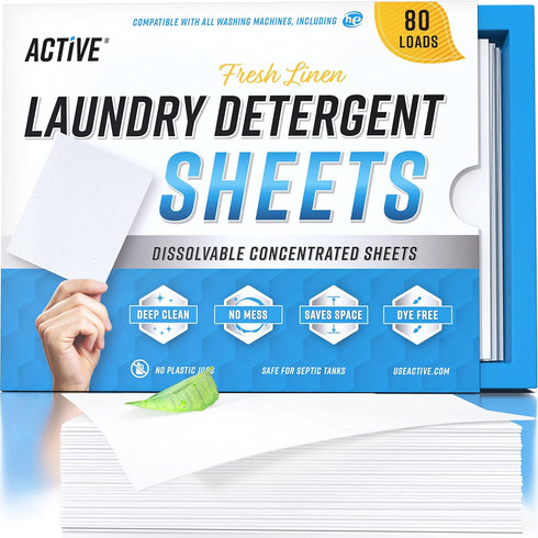 Laundry Detergent Sheets, Eco Washing Strips, 80 Loads, Liquidless Fresh Scented, Zero Waste Travel Sheets