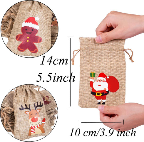 DERAYEE 36Pcs Christmas Jute Burlap Gift Bags, Small Craft Canvas Goodie Bags for Xmas Party Supplies