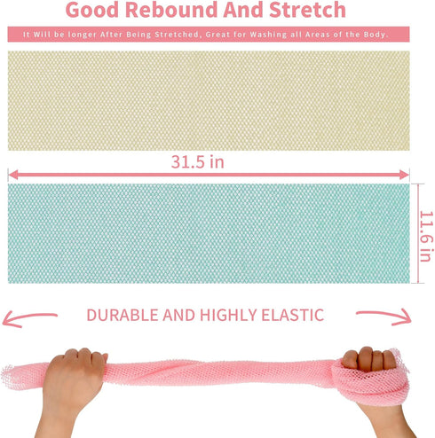 African Bath Sponge African Net Long Net Bath Sponge African Exfoliating Net African Wash Net Shower Body Scrubber Back Scrubber Skin Smoother(3pcs Pink,Beige,Green)