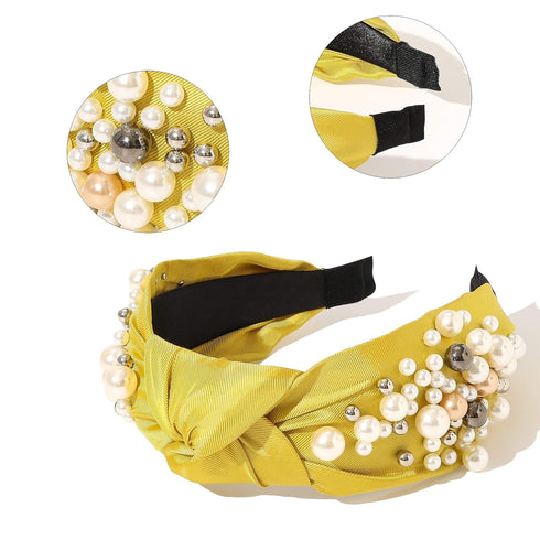 Ivyu Headbands for Women - Knotted Pearl Headband Hair Accessories for Girls, No Slip Fashion Cute Top Knot