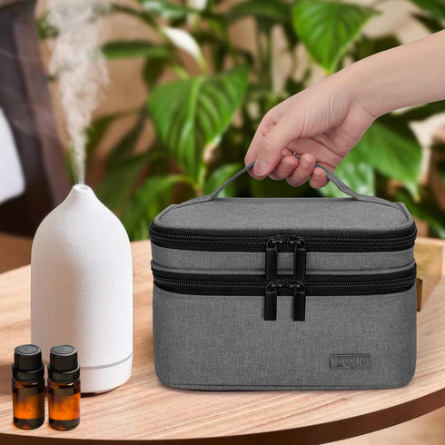 LUXJA Essential Oil Carrying Case - Holds 30 Bottles (5ml-30ml), Double-Layer Organizer, Gray